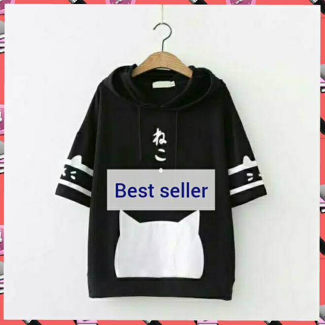 Sweater hoodie kucing - sweater jepang - atasan wanita modern