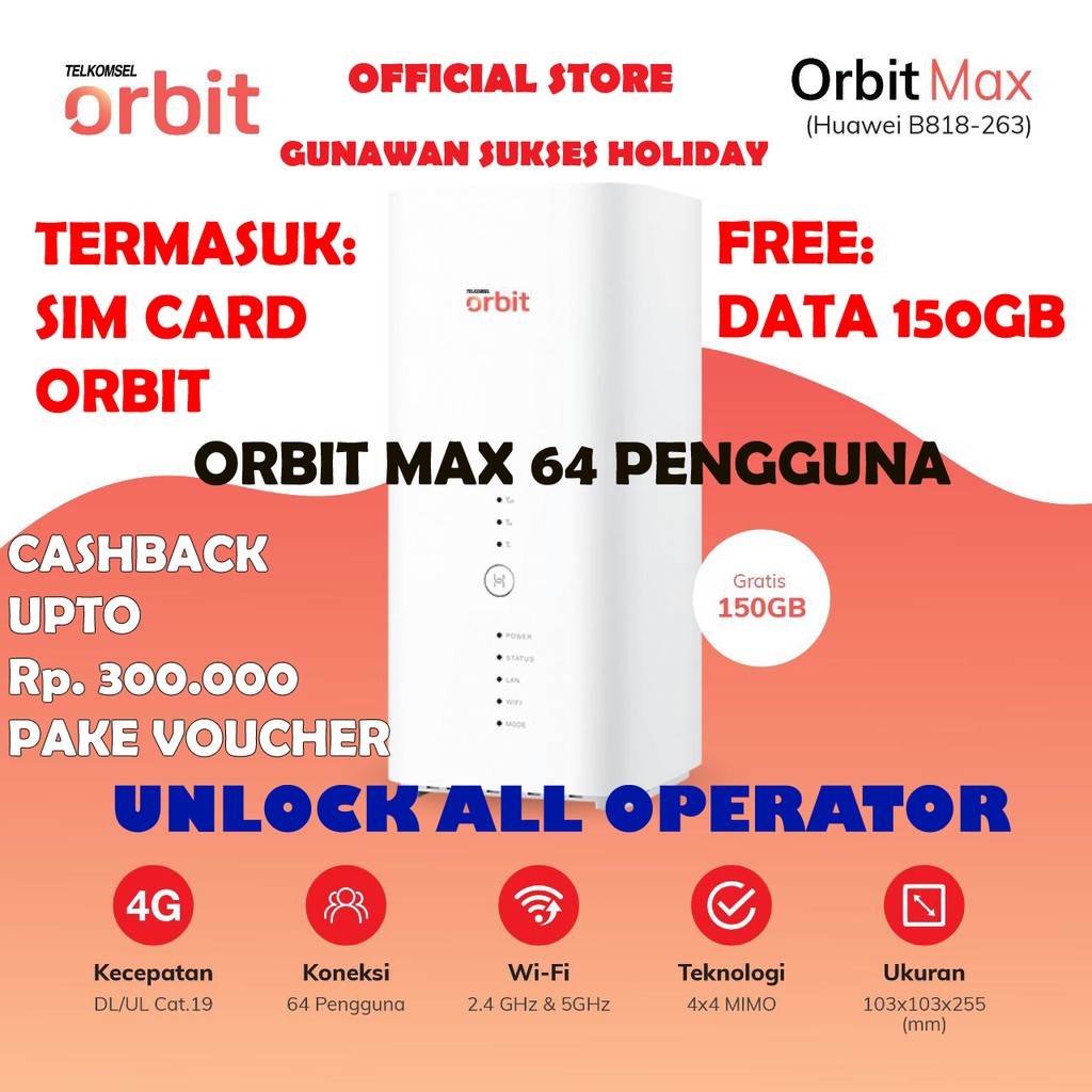 Telkomsel Orbit MAX 5GHZ Free 150Gb Modem Wifi Pengiriman Tercepat