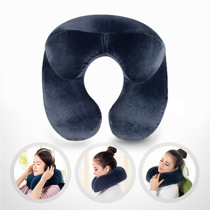 Bantal Leher Bentuk U-Shape Inflatable Travel Neck Pillow Neck 300TC