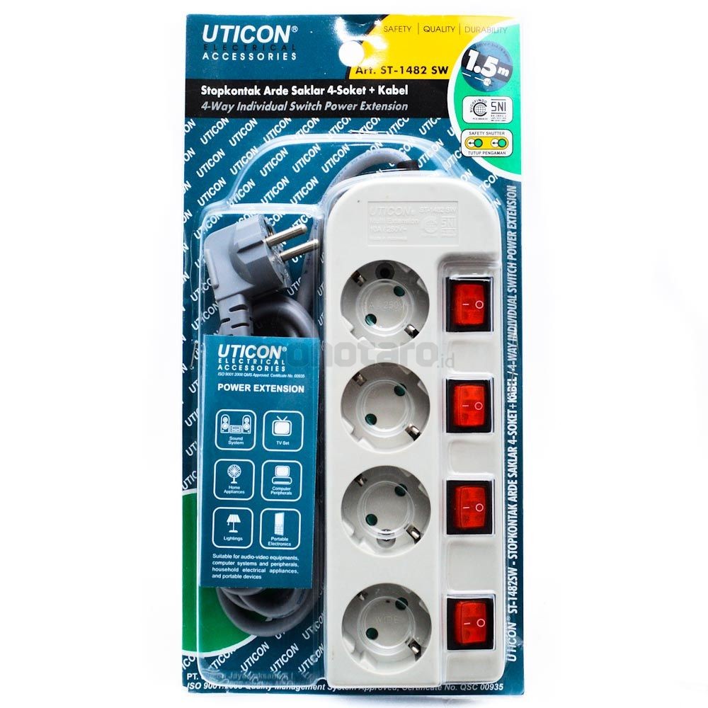 STOP KONTAK 4 LUBANG SAKLAR MASING-MASING - UTICON ST-1482 SW BERGARANDI RESMI