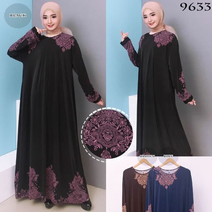 MUSLIMAH"PROMO GAMIS MURAH Baju Gamis Wanita Gamis Jumbo 4L Jersey Korea 9633 - Hitam"