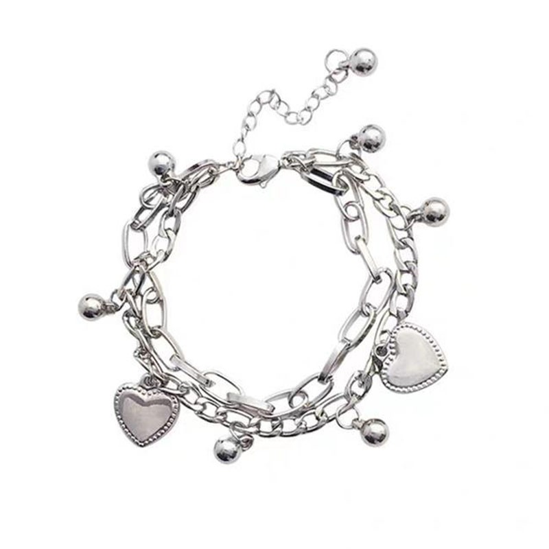 Multilayer Love Round Bead Pendant Bracelet Titanium Steel Retro Fashion Hip Hop Bracelet