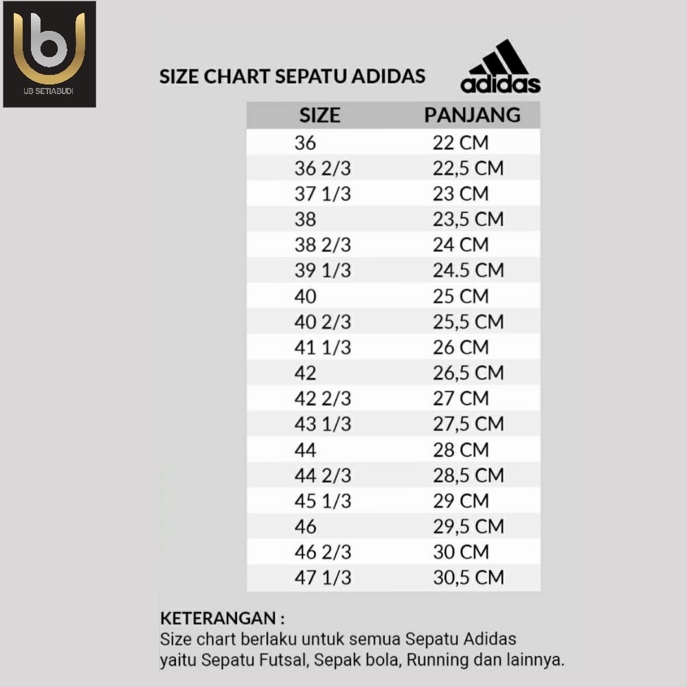 ukuran adidas cm