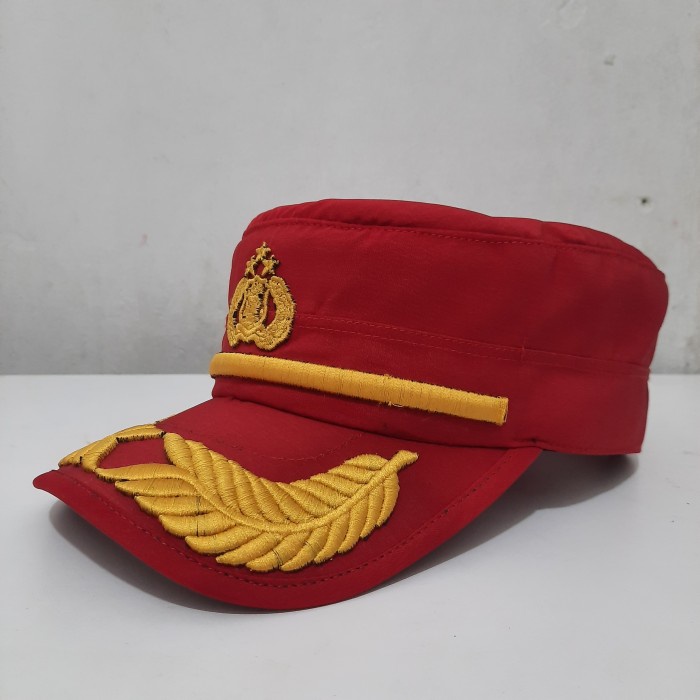 Topi Komando Pamen Instruktur Merah Logo Tribrata Twist Halus Premium