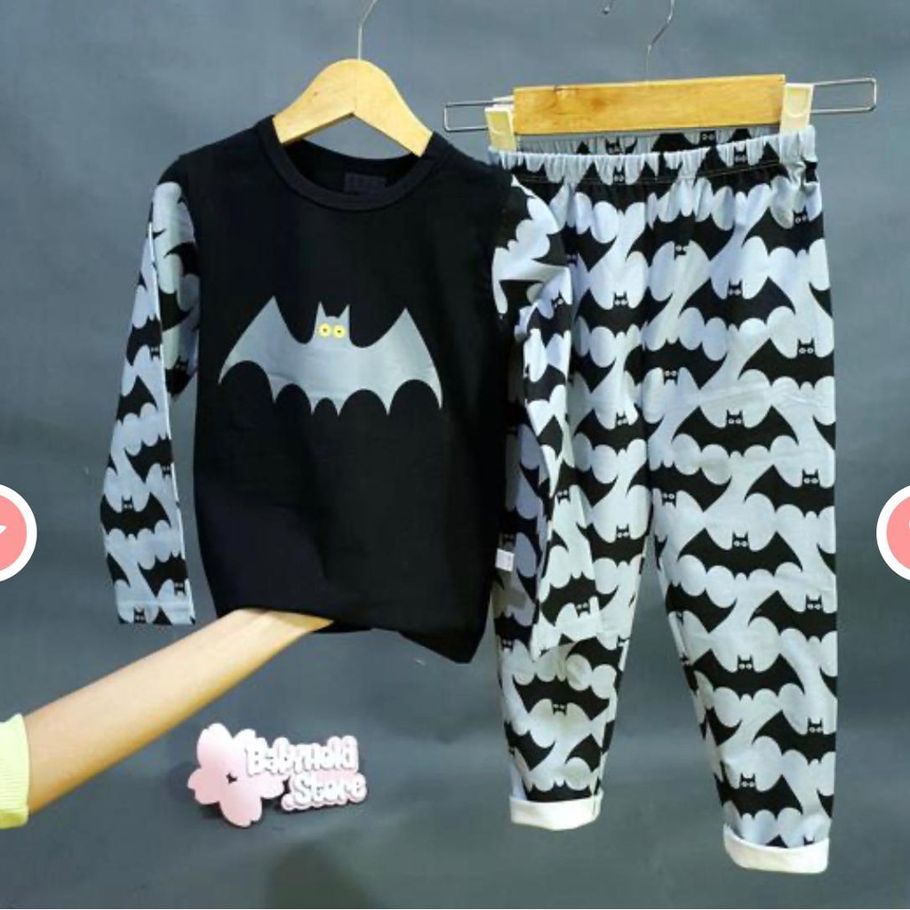 Setelan baju panjang anak laki laki dan perempuan 1_5 tahun /setelan kaos panjang anak motif BATMAN