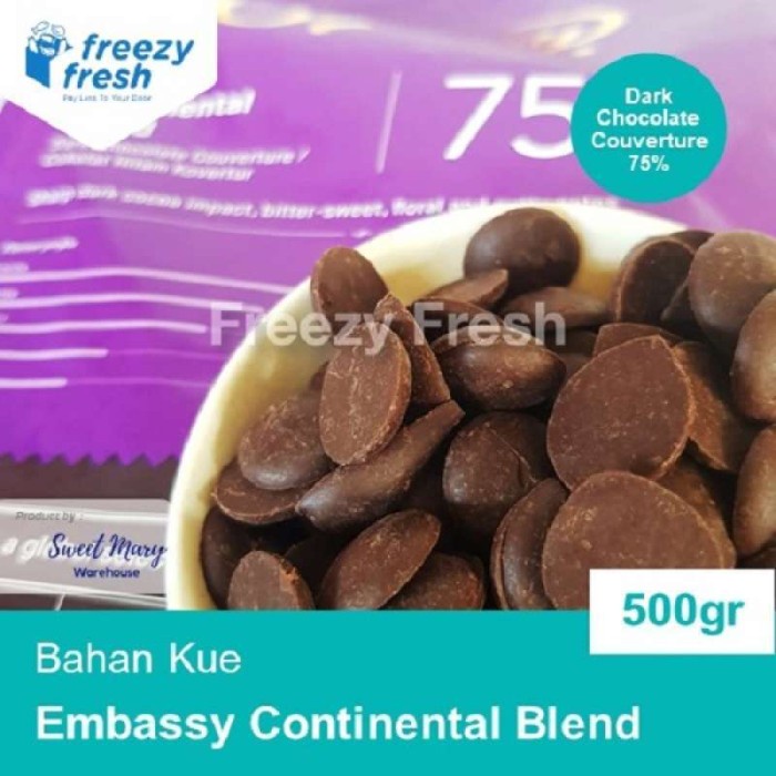 

Embassy Continental Blend 75 Chocolate Dark Couverture Cokelat 500gr