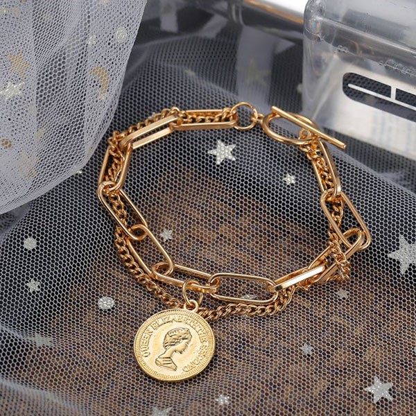 gelang double layer head pendant retro bracelet jge103 (1H1)