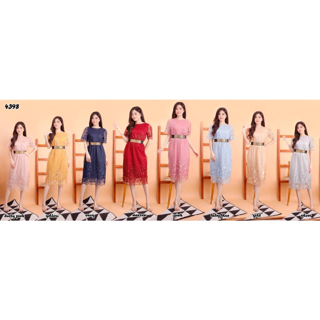 Kathryn collection # 4398, Dres tile bordir gliter mutiara dalaman furing free belt