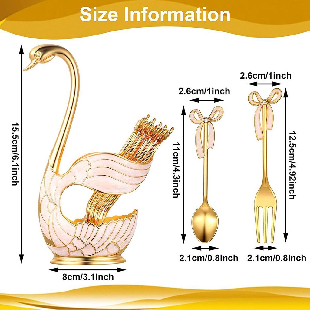 [Elegan] Sendok Teh Es Krim Susu Pengaduk Kue Swan Base Holder Metal Stirring Tool