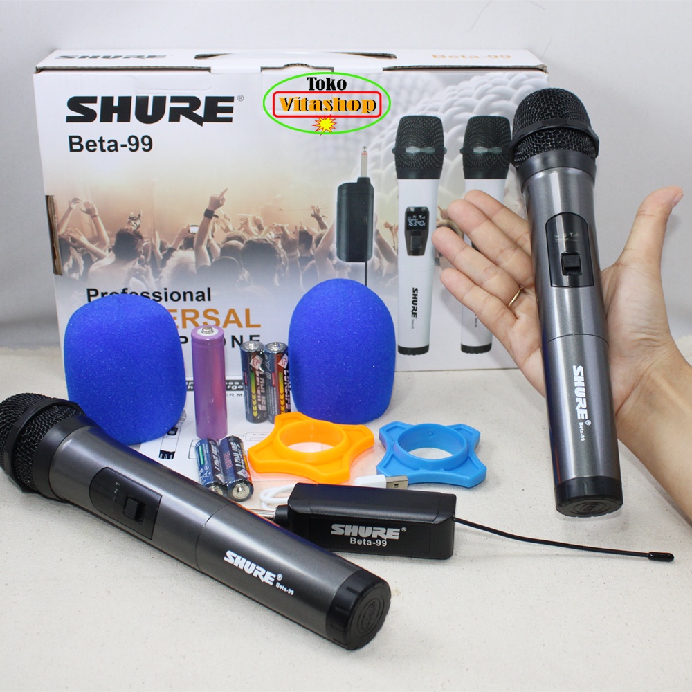 Shure Microphone Wireless BETA-99 Mic Werless 2 Handle Mikrofon Tanpa Kabel Terbaru