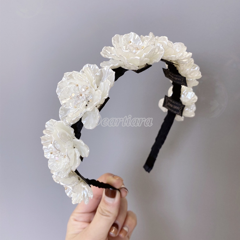 Headband Bentuk Karangan Bunga Aksen Berlian Bahan Resin Untuk Aksesoris Rambut Pengantin