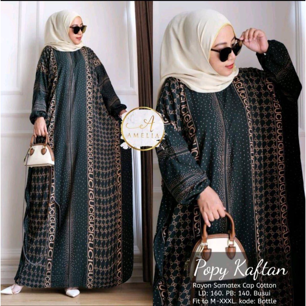 Popy Kaftan Wanita Rayon Premium Kaftan Jumbo Batik Dress Gamis Bigsize LD 160 cm