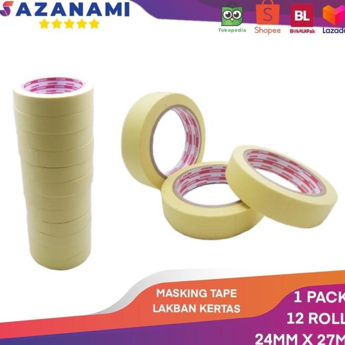 

HARGA SPESIAL Lakban Kertas Masking Tape 1" 24mm x 27m Sazanami Tape isolasi kertas