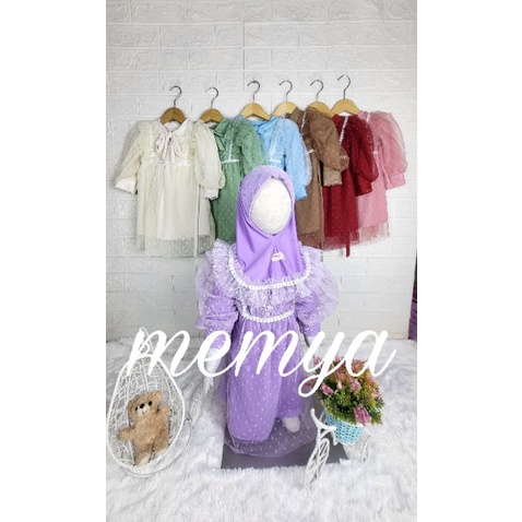 Baju Gamis busana muslim aqiqah polkadot tile dot tulle polka brokat brukat anak bayi baby perempuan newborn set hijab-1