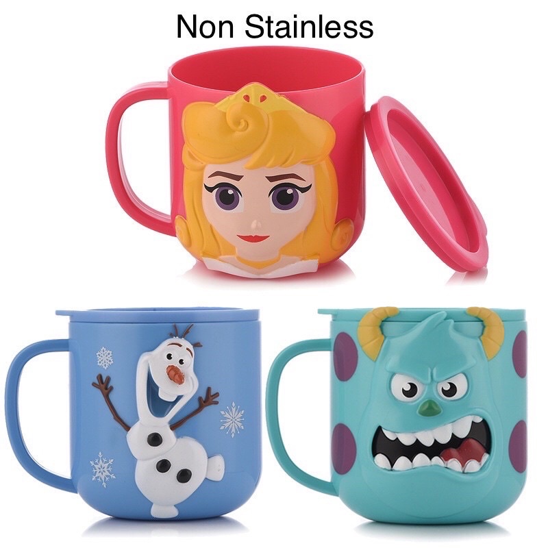 Gelas Mug Anak Disney 3D Princess Ada Tutup Stainless Steel