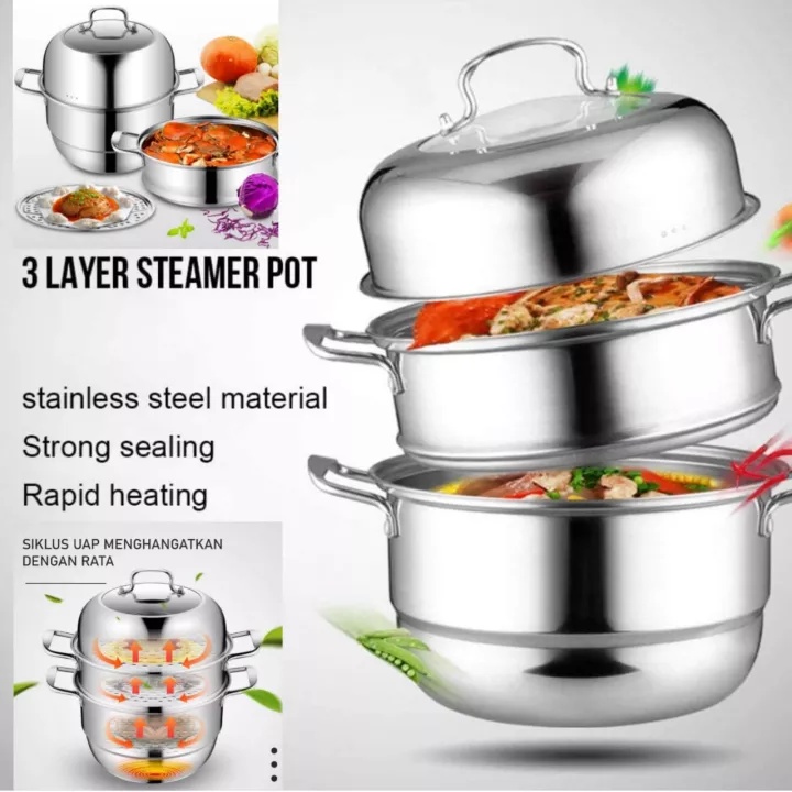 Termurah !!! Calypso Steamer Pot Panci Kukus Steamer 3 Susun 28cm dan 30cm Steinless Steel High Quality