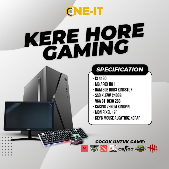 PC RAKITAN I3 4160 | GT 1030 | RAM 8 GB DDR3 | SSD 240GB | MONITOR KBM