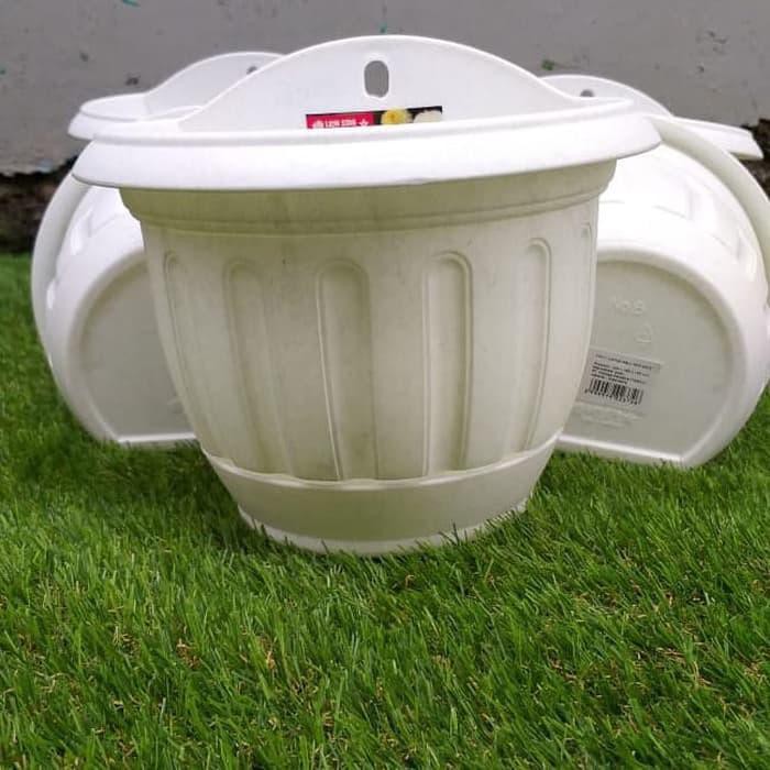 pot bunga dinding lotus lionstar warna putih keramik 21cm + tatakan