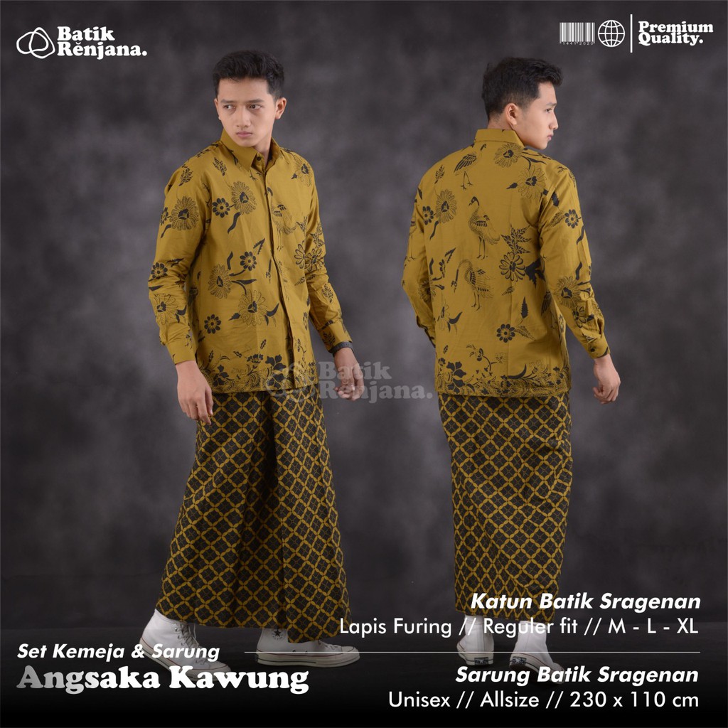 ANGSAKA KAWUNG Kemeja dan Sarung Batik Pria Dewasa Premium Lebaran Asli Solo ALL Size RENJANA