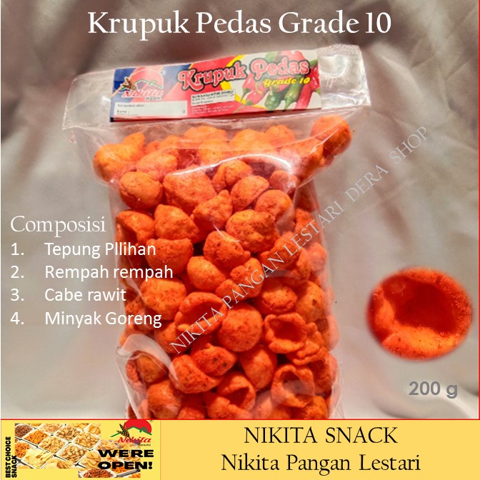 krupuk pedas grade10 200g, kripik gurih,camilan pedas renyah , lezat rasa mantap DERA Shop