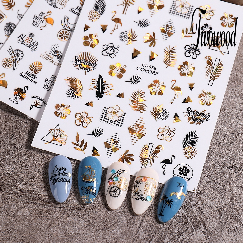 Twowood Stiker Kuku Motif Daun Hijau Untuk Dekorasi Nail Art Stiker Kuku Motif Graffiti 2D Dengan Perekat Untuk Manicure