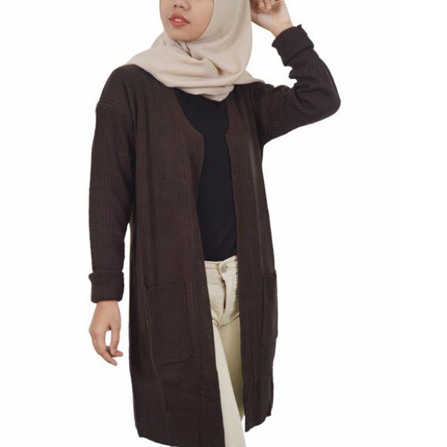 Syasweater - CARDIGAN PANJANG WANITA BELLE OVERSIZE Cardigan Wanita-Coklat