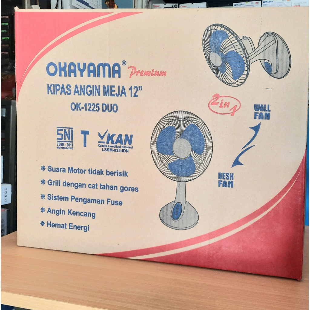 OKAYAMA 12 inch Kipas Angin 2 in 1 Meja Dan Dinding OK-1225