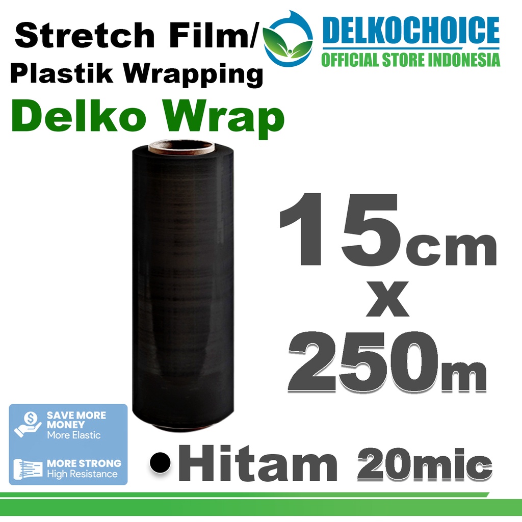 

Plastik Wraping Stretch Film HITAM 15cm x 250m Pembungkus DELKOWRAP PREMIUM / SATUAN