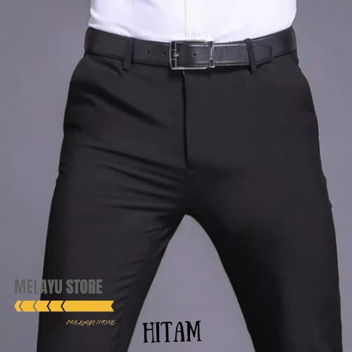 CELANA BAHAN  KERJA  FORMAL  KANTOR  PANJANG  HITAM  DASAR PRIA SLIMFIT /CELANA KERJAH PRIA TERMURA-