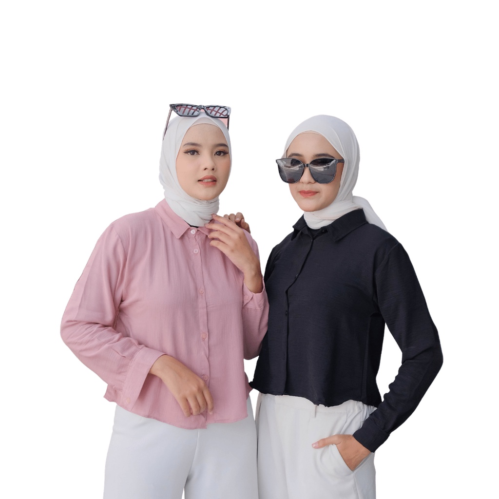 Hanin Crop Rayon Crincle/ Kemeja Crop fhanel Premium Keisya Crinkle AirFlow/ KEMEJA CRINCLE PUSATGROSIR_SOLO