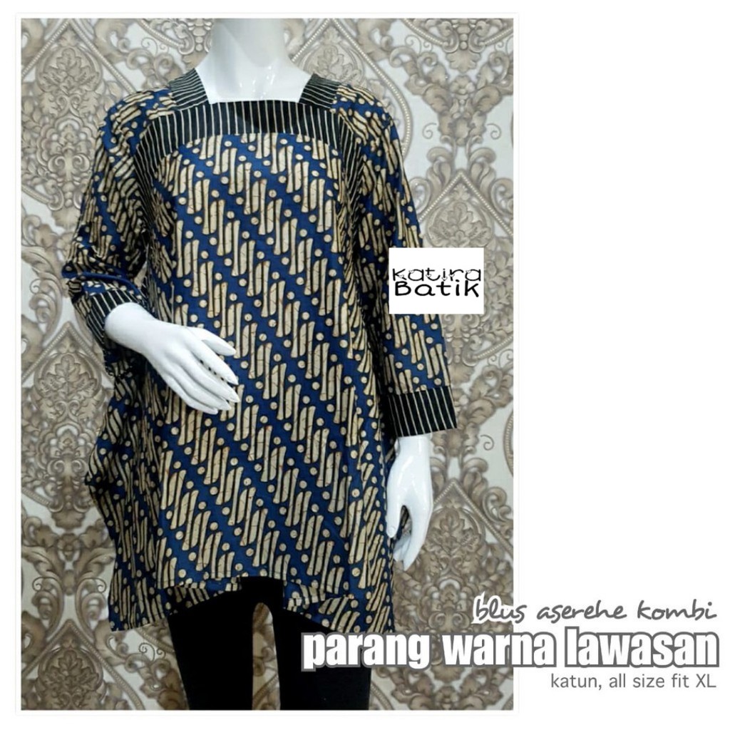 BLUS ASEREHE KOMBI PARANG WARNA LAWASAN BLUS BATIK CEWEK BLOUSE BATIK WANITA SERAGAM BATIK KERJA