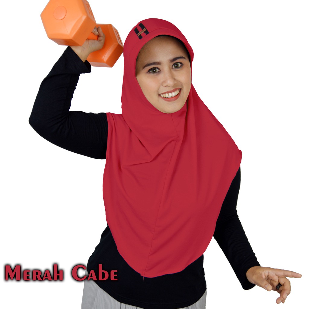 DAFFA moeslem/HIJAB SPORTY/KERUDUNG TOPI JERSI-Merah Cabai