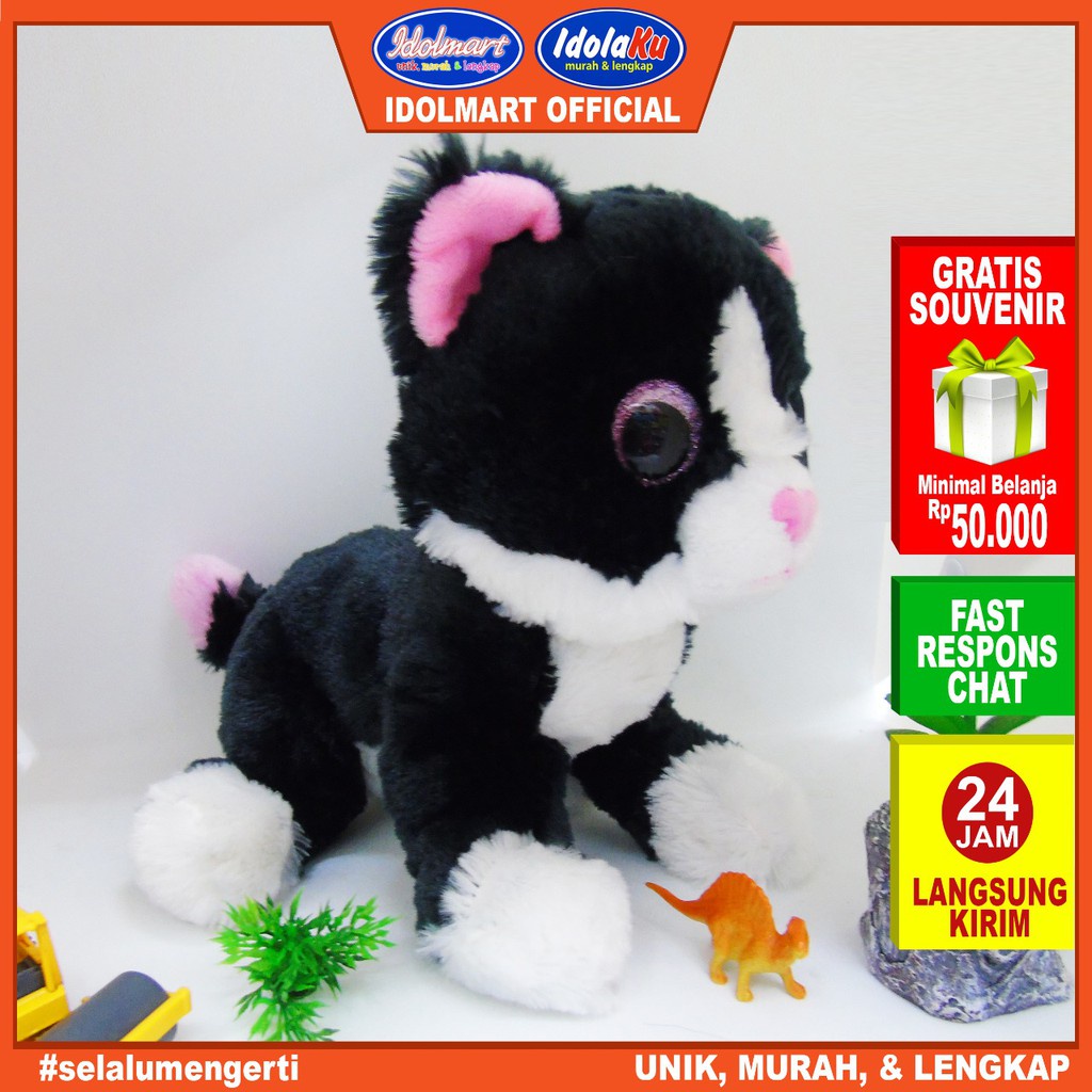 IDOLAKU Boneka Kucing / ukuran 25 cm / Kucing mata warna / Boneka SNI