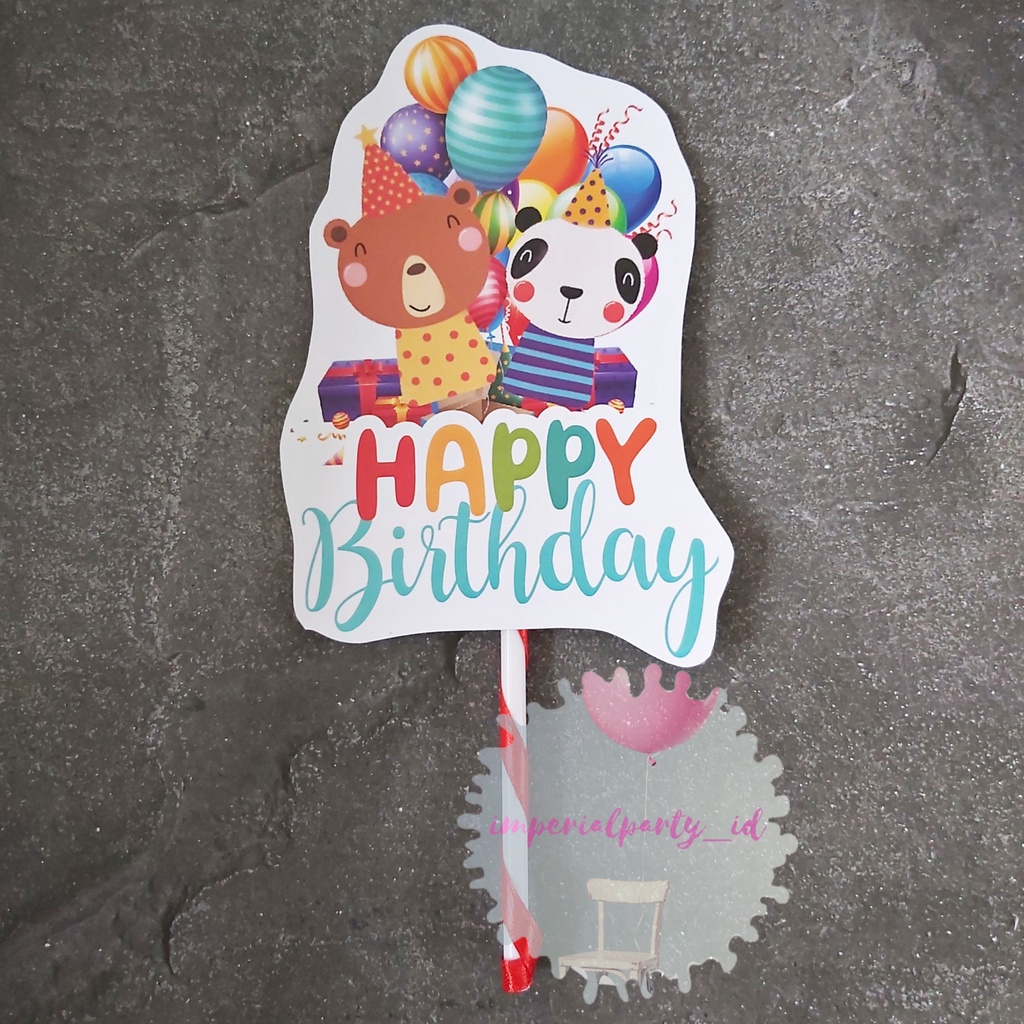 Cake Cupcake Topper Kue Happy Birthday HBD Bear Panda Besar