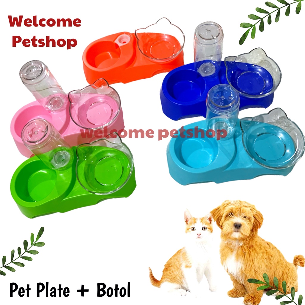 Pet Plate + Botol Hewan / Tempat Makan dan Minum / Anjing / Kucing