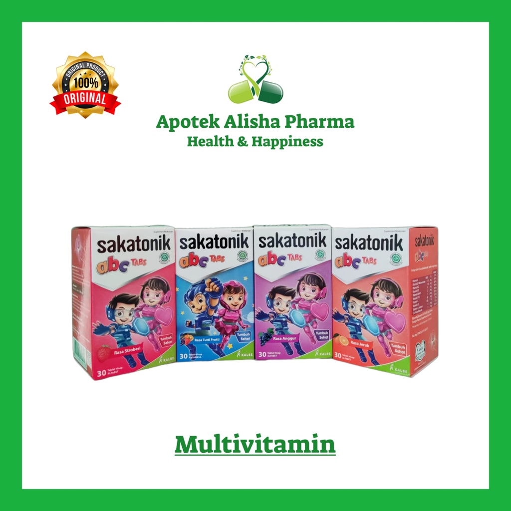 Sakatonik ABC (Botol 30tablet) - Sakatonik Antariksa Kids / Anak Tablet Hisap Multivitamin Penambah Nafsu Makan Anak Rasa Anggur / Strawberry / Jeruk / Tutty Fruty