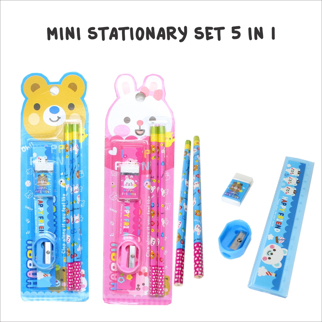 

Alat Tulis / Set Alat Tulis / Stationery Set Mini Perlengkapan Alat Tulis Sekolah Anak 5 In 1