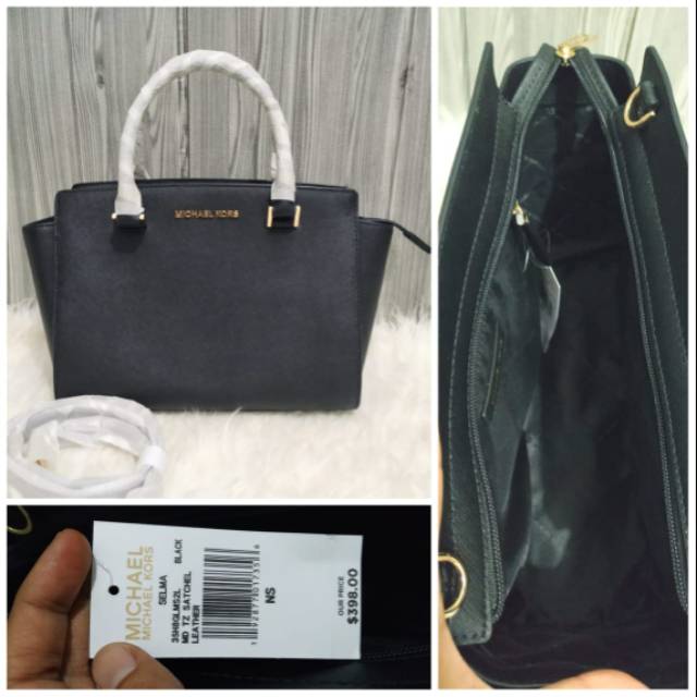 Tas Michael Kors MK Selma Medium Black Gold Hardware New Original
