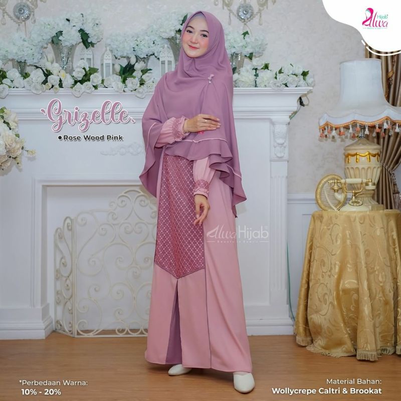ALWA HIJAB GAMIS GRIZELLE ROSE WOOD PINK M/ GAMIS BRUKAT/ GAMIS REMAJA/ GAMIS TERBARU