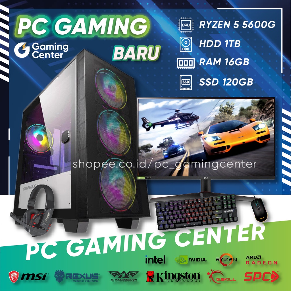 PC Gaming Rakitan Fullset RYZEN 5 5600G KOMPUTER CPU HDD 1TB RAM 16GB PC Gaming Editing Murah