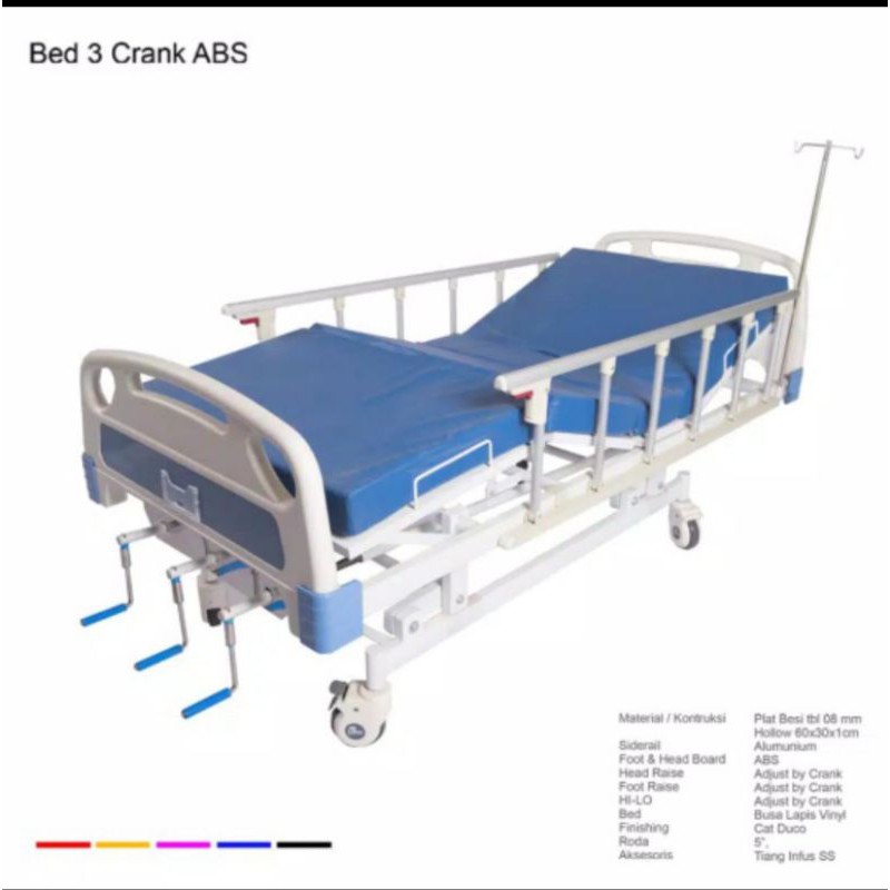 Bed pasien 3 Crank ABS / Ranjang pasien 3 Crank