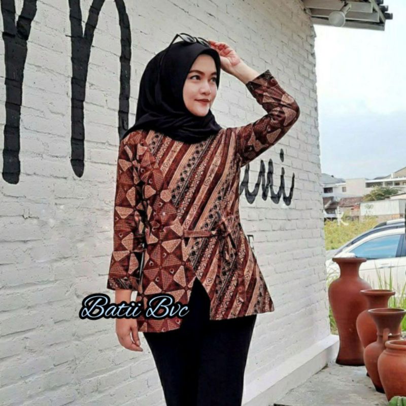 tey-17 Batik wanita ASJ SA HRB026 Kenongo Kemeja Tosca Pendek M L XL XXL