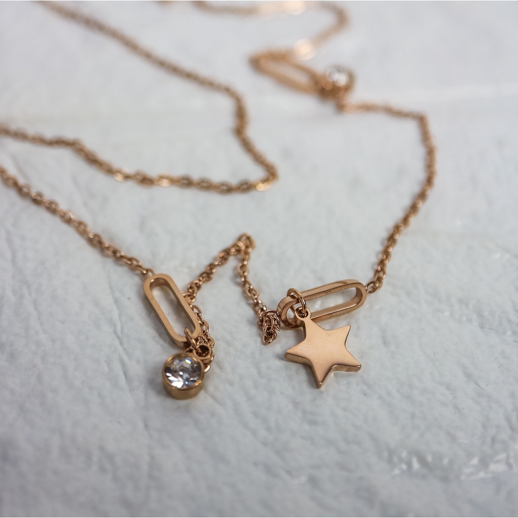 Kalung bintang zircon oval titanium korea style anti karat