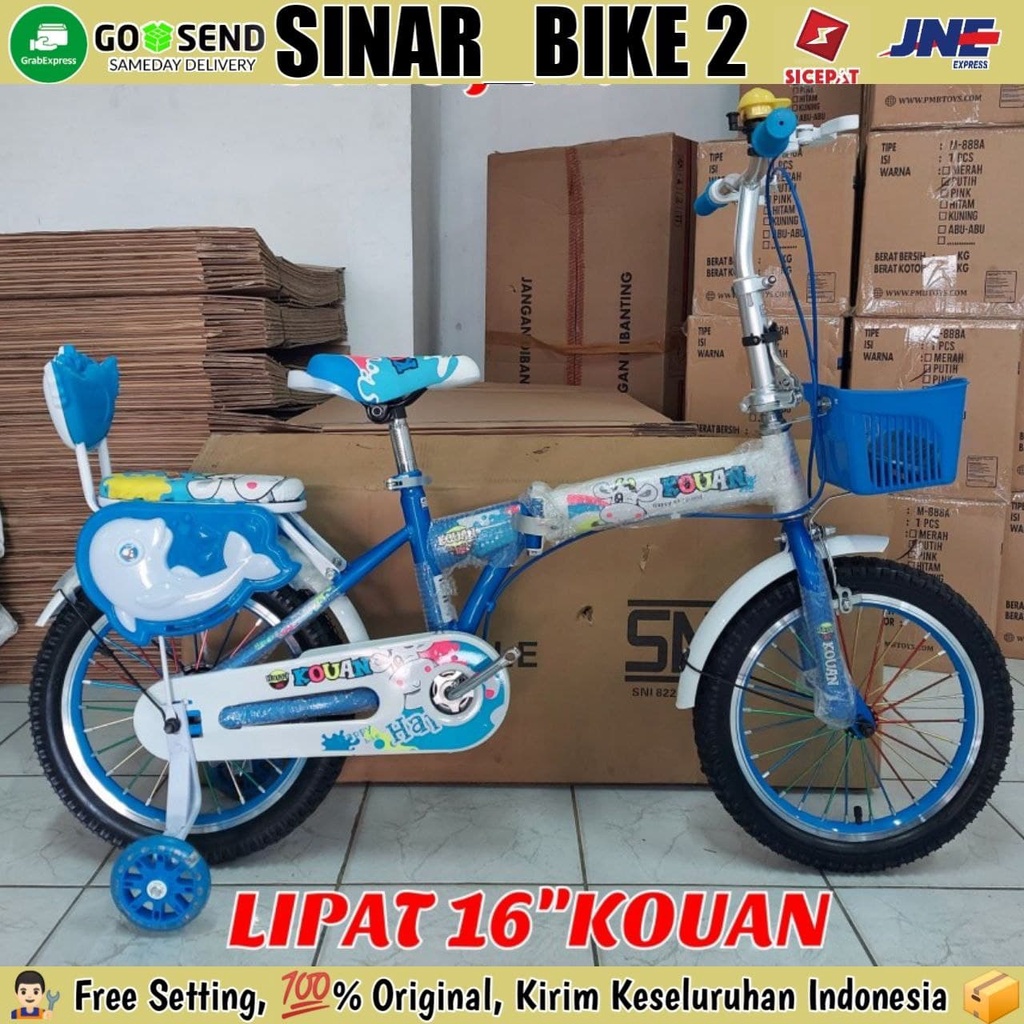 Sepeda Lipat Anak 16Inch Kouan Keranjang dan Roda Bantu