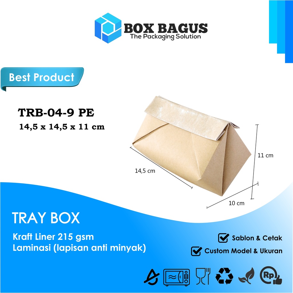 TRAY BOX 14,5x14,5x11 KRAFT 215 GSM LAMINASI - DUS KOTAK HAMPERS MAKANAN NASI RAMES