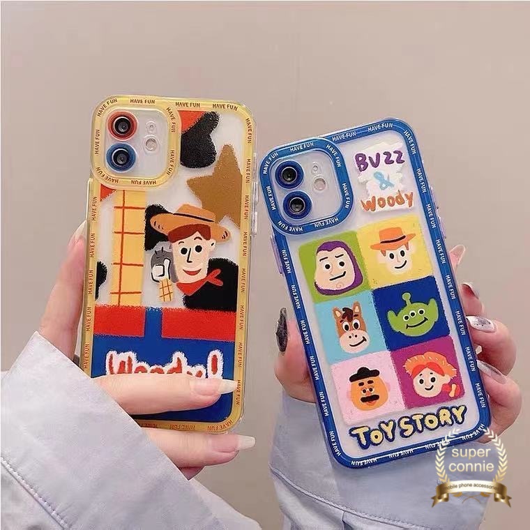 Cartoon Toy Story Phone Case for iPhone 11 12 Pro Max XR X XS MAX iPhone 6 6s 7 8 Plus SE 2020 Cute Wooddy Buzz Lightyear Alien Camera Protector Case Transparent TPU Soft Back Cover