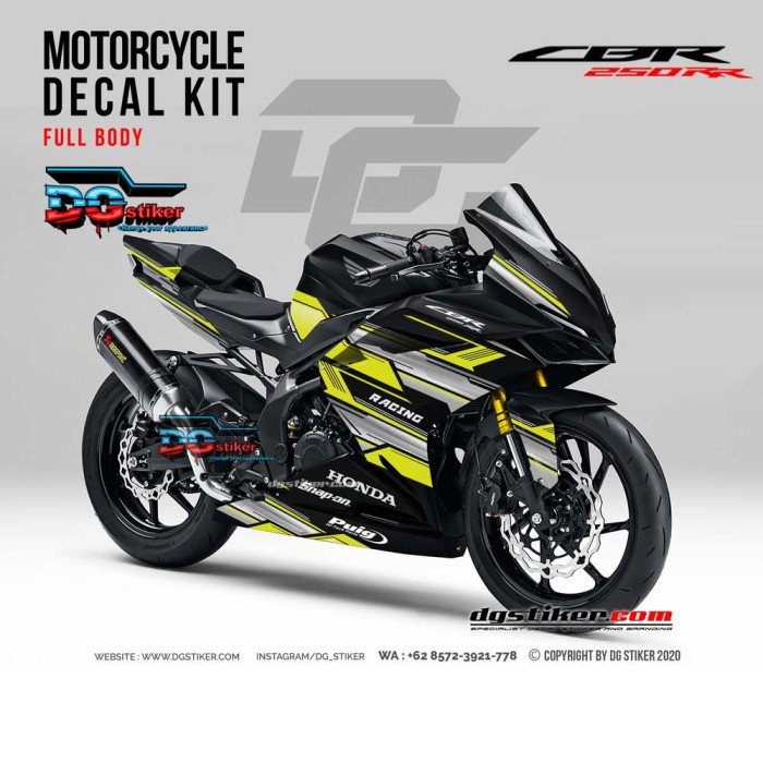 Decal Sticker CBR250RR Hitam Kuning Racing DG Stiker