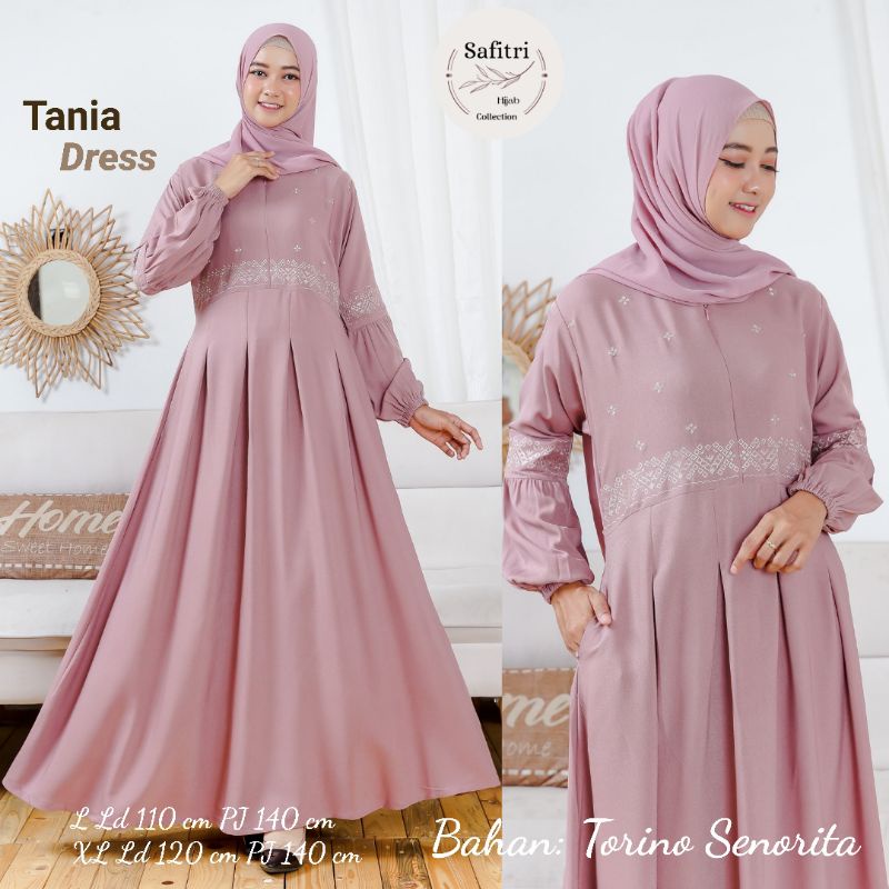 TANIA DRESS 1 bahan Torino Senorita aplikasi bordir busui bumil friendly by Safitri Fashion