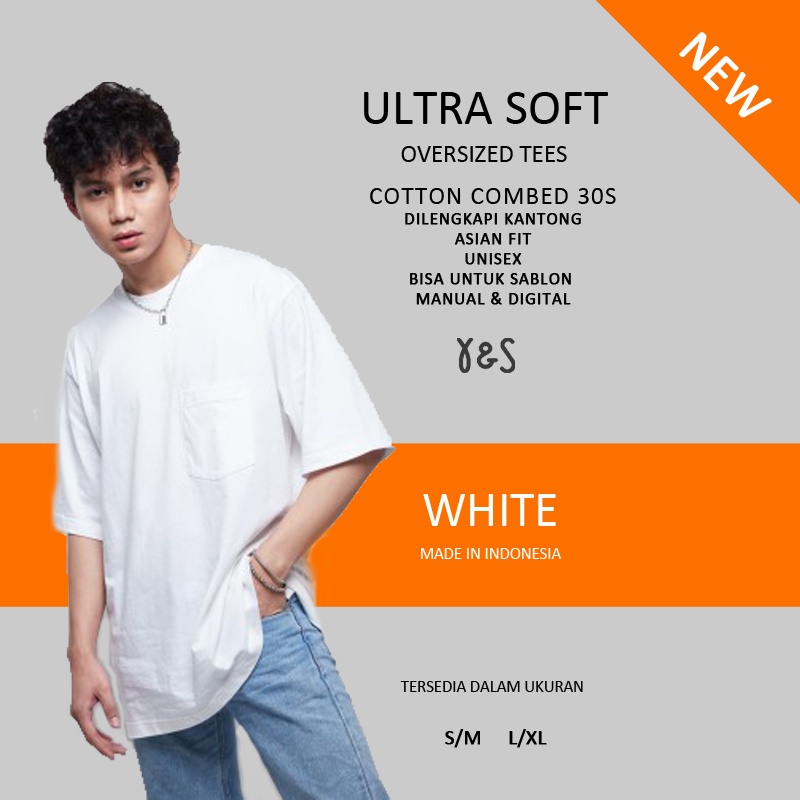 Kaos Polos Oversized With Pocket Cotton Combed 30s Yarn Spindle Ultrasoft White/Putih