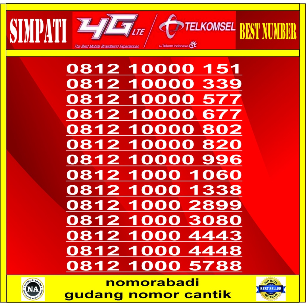 NOMOR CANTIK KARTU PERDANA SIMPATI 4G 0812 1000 XXXX H1500